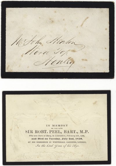 Merhum Sir Robert Peel anısına hatıra kartı by English School