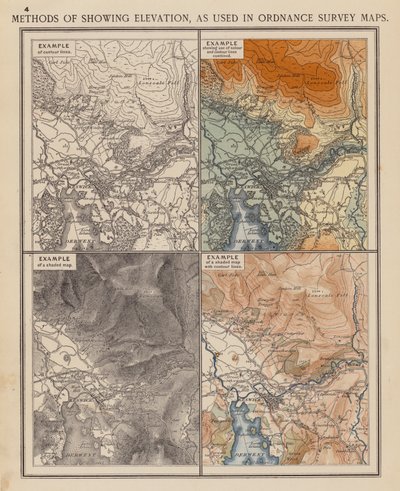 Ordnance Survey Haritalarında kullanılan Yükseklik Gösterme Yöntemleri (renkli lito) by English School