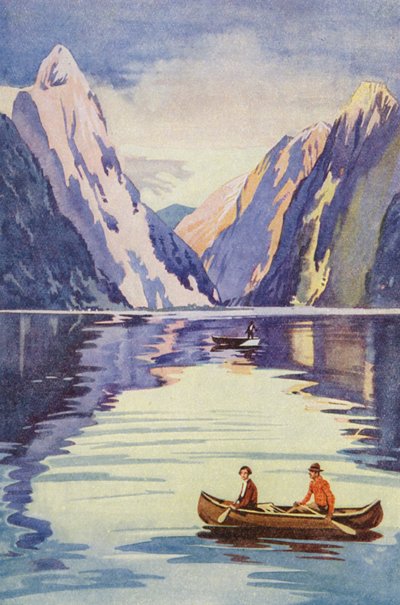 Milford Sound, Yeni Zelanda (renkli lito) by English School