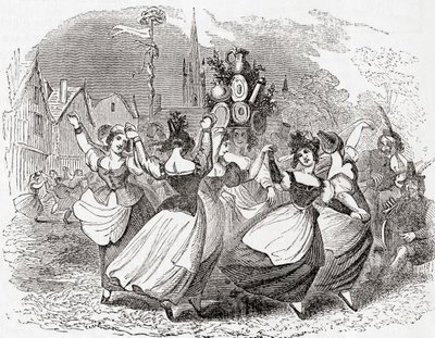 Sütçü kızın dansı, tabak yığını ile, Mayıs Günü, İngiltere, Eski İngiltere
