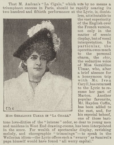 Bayan Geraldine Ulmer "La Cigale"de (gravür) by English School