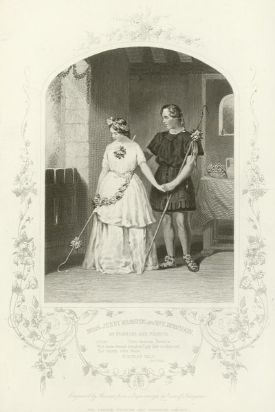 Florizel ve Perdita olarak Bayan Jenny Marston ve Bay F Robinson, The Winters Tale, Act IV, sahne iii by English School
