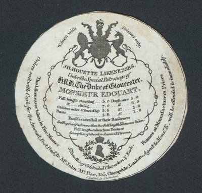 Mösyö Edouart, Siluet Benzerlikleri, ticaret kartı by English School