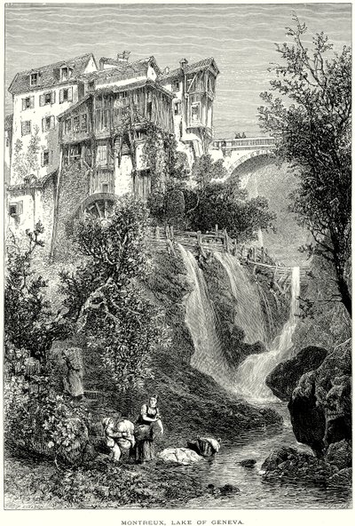 Montrö, Cenevre Gölü (gravür) by English School