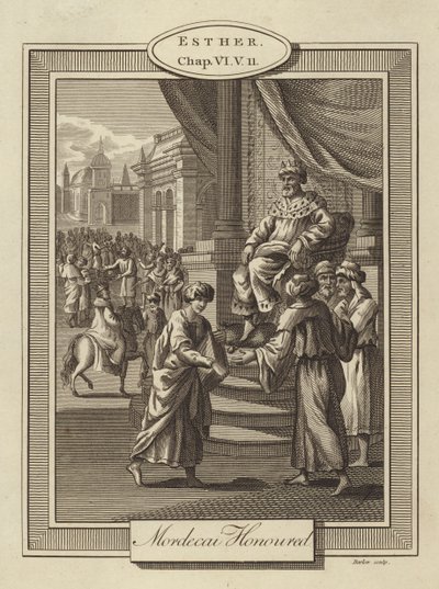Mordecai Honored, Ester, Bölüm VI, Ayet 11 (gravür) by English School