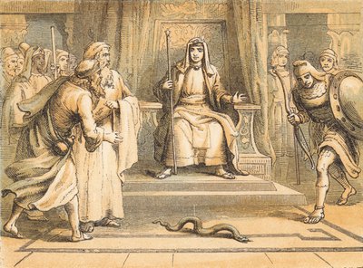 Firavun'dan önce Musa ve Harun (renkli gravür) by English School