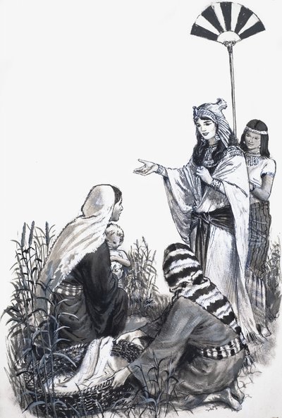 Moses in the bullrushes by English School