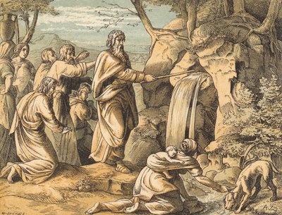 Musa'nın Kayaya Vurması (renkli gravür) by English School