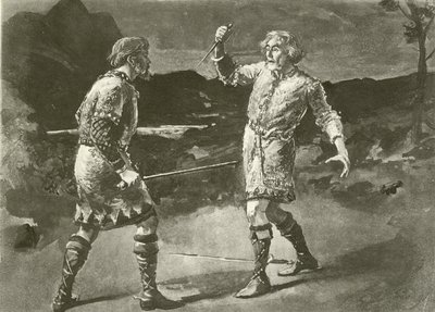 Macduff olarak Bay Alexander ve Macbeth olarak Bay Irving (gravür) by English School