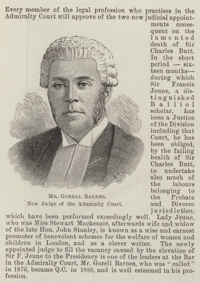 Bay Gorell Barnes, Admiralty Mahkemesinin Yeni Yargıcı (gravür) by English School