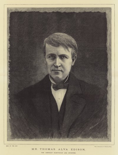 Bay Thomas Alva Edison, Amerikalı Elektrikçi ve Mucit (gravür) by English School