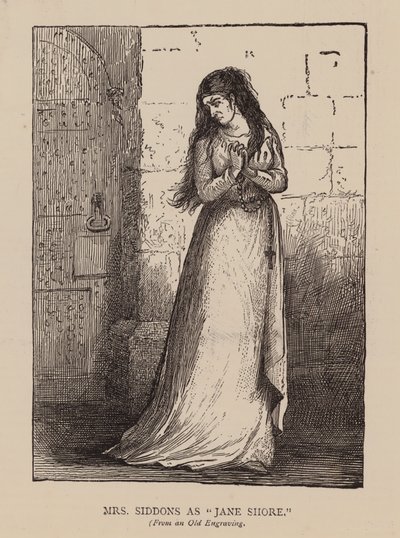 Bayan Siddons "Jane Shore" olarak (gravür) by English School