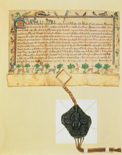 Bayan 46-1980 Ücretsiz Warren Charter, oyun haklarının Edward I tarafından Roger de Pilkington'a verilmesi by English School