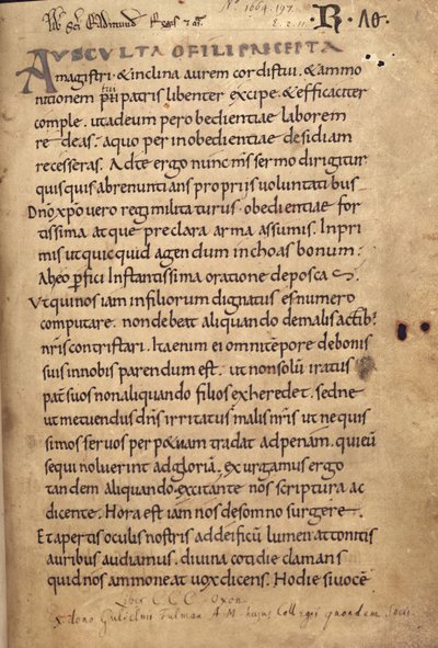Bayan 197 f.1r Aziz Benedict Kuralı by English School