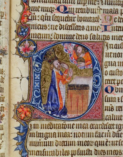 Bayan 26 f.22r. Mezmur 38, David ağzını işaret ediyor, Ramsey Abbey Psalter