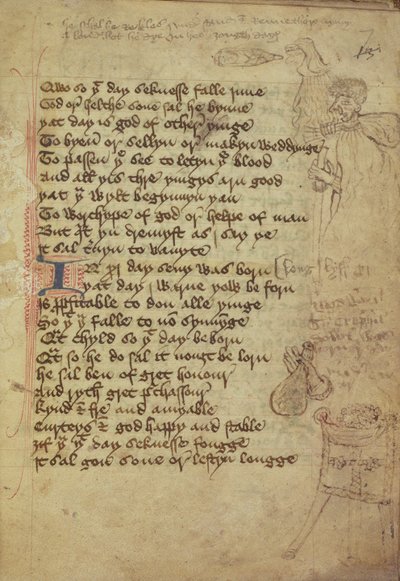 Ms. Harley 1735 fol.7r Orta İngilizce (parşömen) ile yazılmış bir doktorun not defterinden sayfa by English School