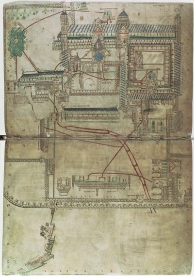 Ms R 171 f.285 Canterbury Katedrali ve sıhhi tesisat sistemi planı, 