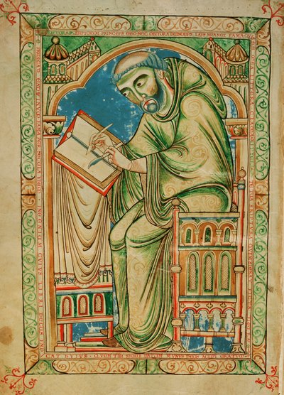 Ms R 17 I f.283v Monk Eadwine el yazması üzerinde çalışırken, Eadwine Psalter, c.1150 (parşömen) by English School
