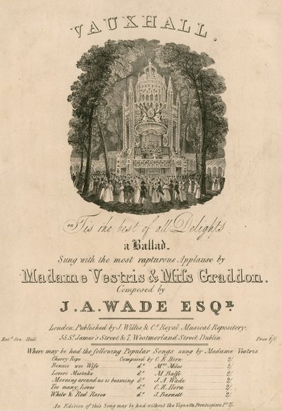 Müzik notası: Madame Vestris ve Miss Graddon tarafından söylenen, J A Wade tarafından bestelenen Tis the Best of All Delights by English School
