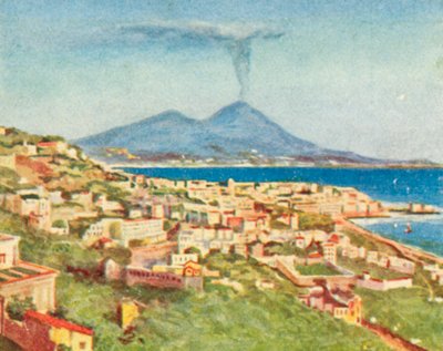 Napoli, Şehir ve Körfez (renkli taş baskı) by English School