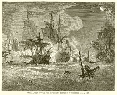Pondicherry Yollarında İngilizler ve Fransızlar arasında Deniz Harekatı, 1758 by English School