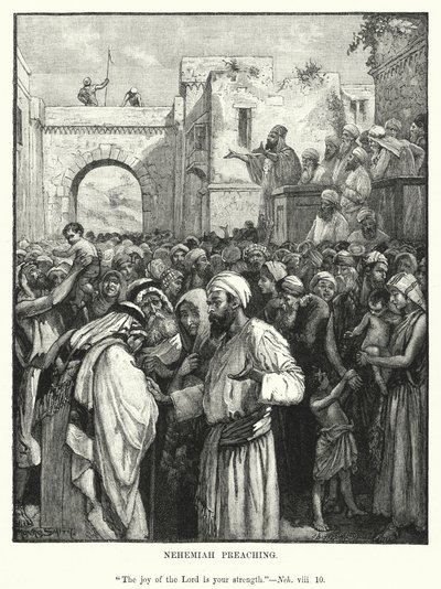 Nehemya vaaz veriyor (gravür) by English School