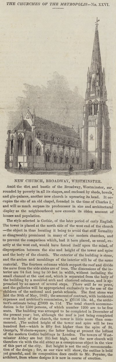 Yeni Kilise, Broadway, Westminster (gravür) by English School