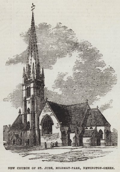 Yeni St Jude Kilisesi, Mildmay-Park, Newington-Green (gravür) by English School