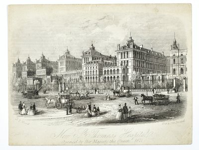 Yeni St. Thomass Hastanesi, Majesteleri Kraliçe 1871 tarafından açıldı, pub. J.T. Odun by English School