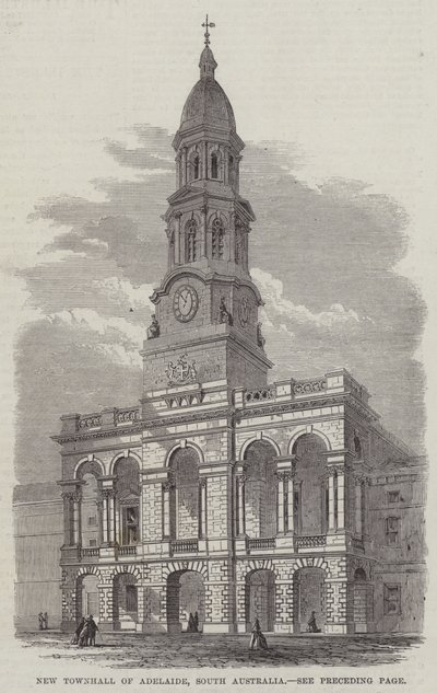 Yeni Adelaide Belediye Binası, Güney Avustralya (gravür) by English School