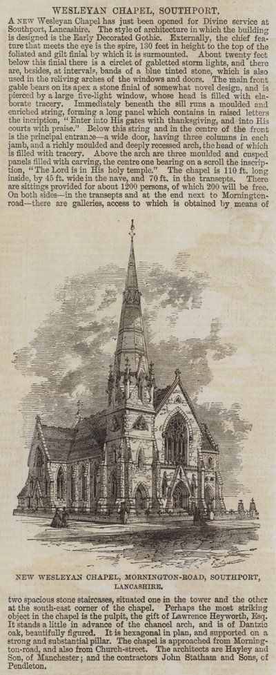 New Wesleyan Şapeli, Mornington-Road, Southport, Lancashire (gravür) by English School