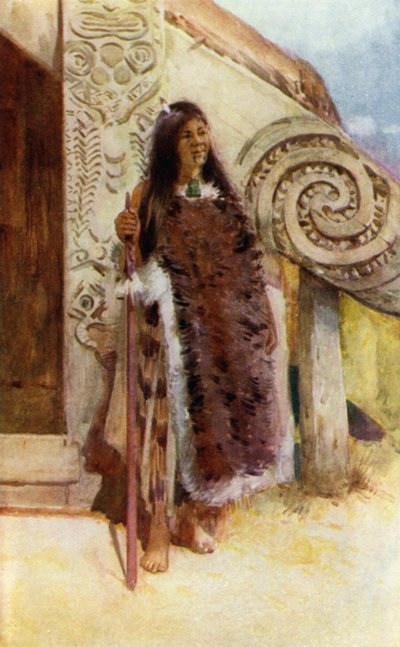 Yeni Zelanda: Bir Maori Şefi (renkli taş baskı) by English School