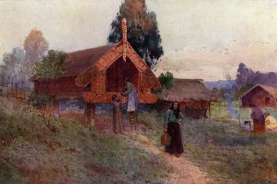 Yeni Zelanda: Bir Pataka (renkli lito) by English School