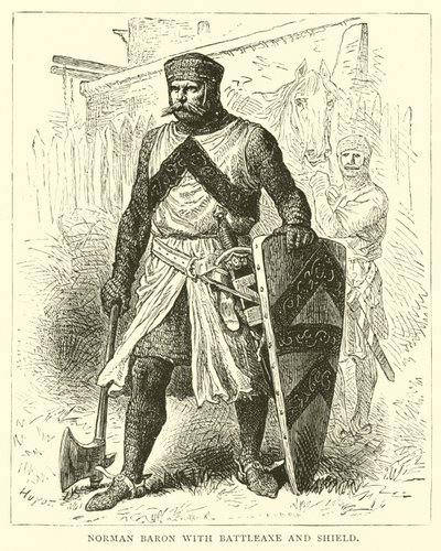 Savaş baltası ve kalkanı olan Norman Baron by English School