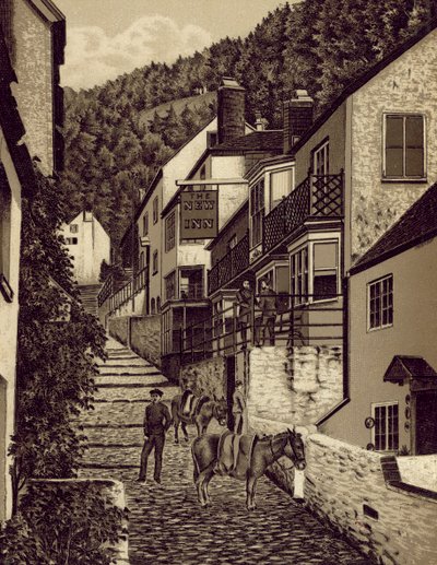 Kuzey Devon: Clovelly, Ana Cadde (lito) by English School