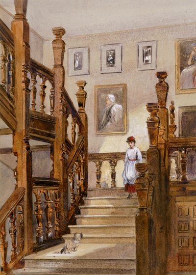 Kuzey merdivenleri, Audley End House, 19. yüzyılın sonları (kağıt üzerine suluboya) by English School