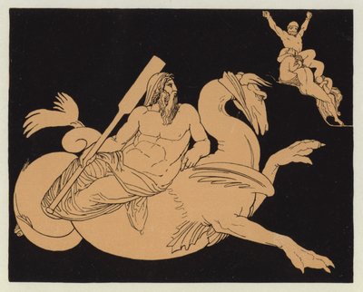 Oceanus kanatlı atının üzerinde (renkli taş baskı) by English School