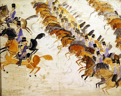 Dört nala koşan atlı subaylar, 1840 dolayları (kağıt üzerine suluboya) by English School