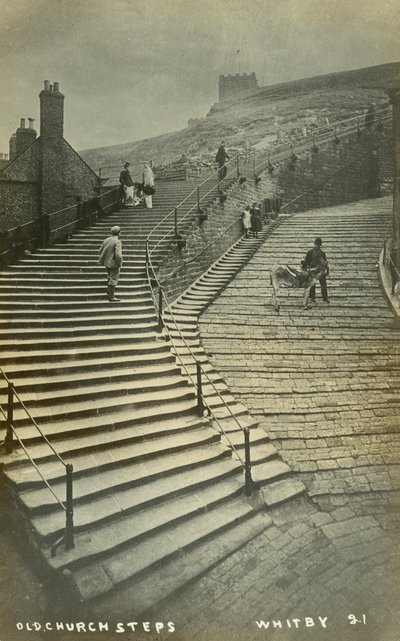 Eski Kilise Merdivenleri, Whitby (b/w fotoğraf) by English School