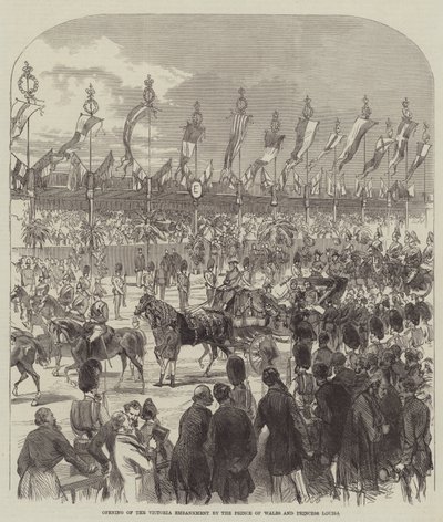 Galler Prensi ve Prenses Louisa tarafından Victoria Setinin açılışı (gravür) by English School