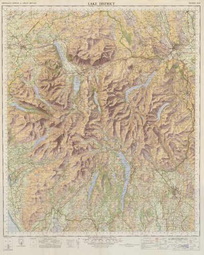 Göller Bölgesi Ordnance Survey Haritası (renkli taş baskı) by English School