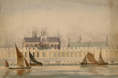1842 civarında inşa edilen Parlamento Evlerinin orijinal suluboya çizimi (kağıt üzerinde wc) by English School