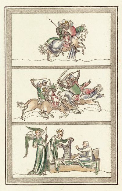 Ordusuyla Northumberland Kralı Oswald, Maserfield Savaşı, Meryem Ana Mucizesi (renkli gravür) by English School