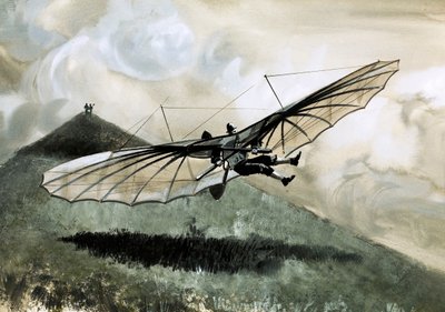 Otto Lilienthal ilkel planörüyle (kağıt üzerine guaj boya) 1000