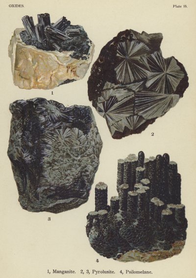 Okitler, manganit, piroliz, ince siyah (renkli taş) by English School