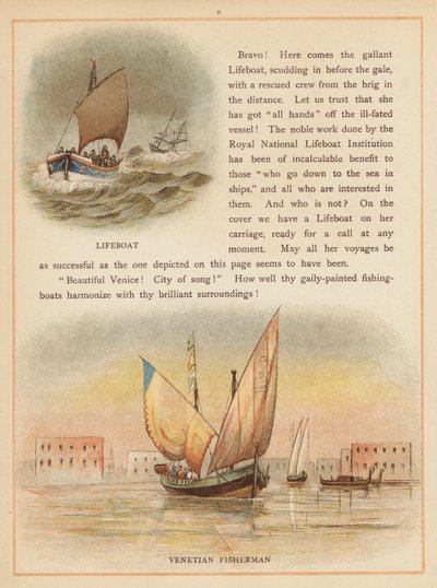The Boats of the World kitabından bir sayfa, 19. yüzyıl sonu (renkli taş baskı) by English School