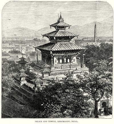 Saray ve Tapınak, Khatmandu, Nepal (gravür) by English School