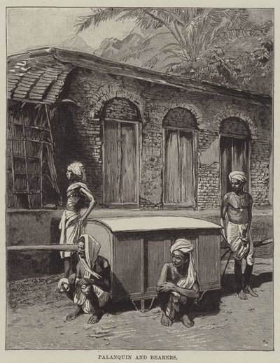 Palanquin ve taşıyıcılar (gravür) by English School