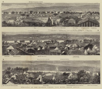 Diamond Fields Panoraması, Vaal Nehri, Güney Afrika (gravür) by English School