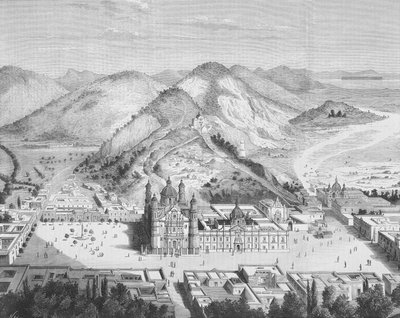 Basilica de Guadalupe'nin Panoramik Görünümü, Mexico City 1880'ler (gravür) by English School